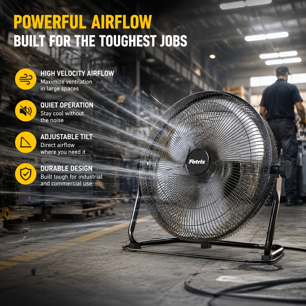 TEMU 14/24/18/20" Industrial Drum Fan, 8800 Cfm Floor Fan, 3- Circulator With 180° Tilt, Heavy-duty Metal Frame, Wheeled Mobile Industrial Drum Fan