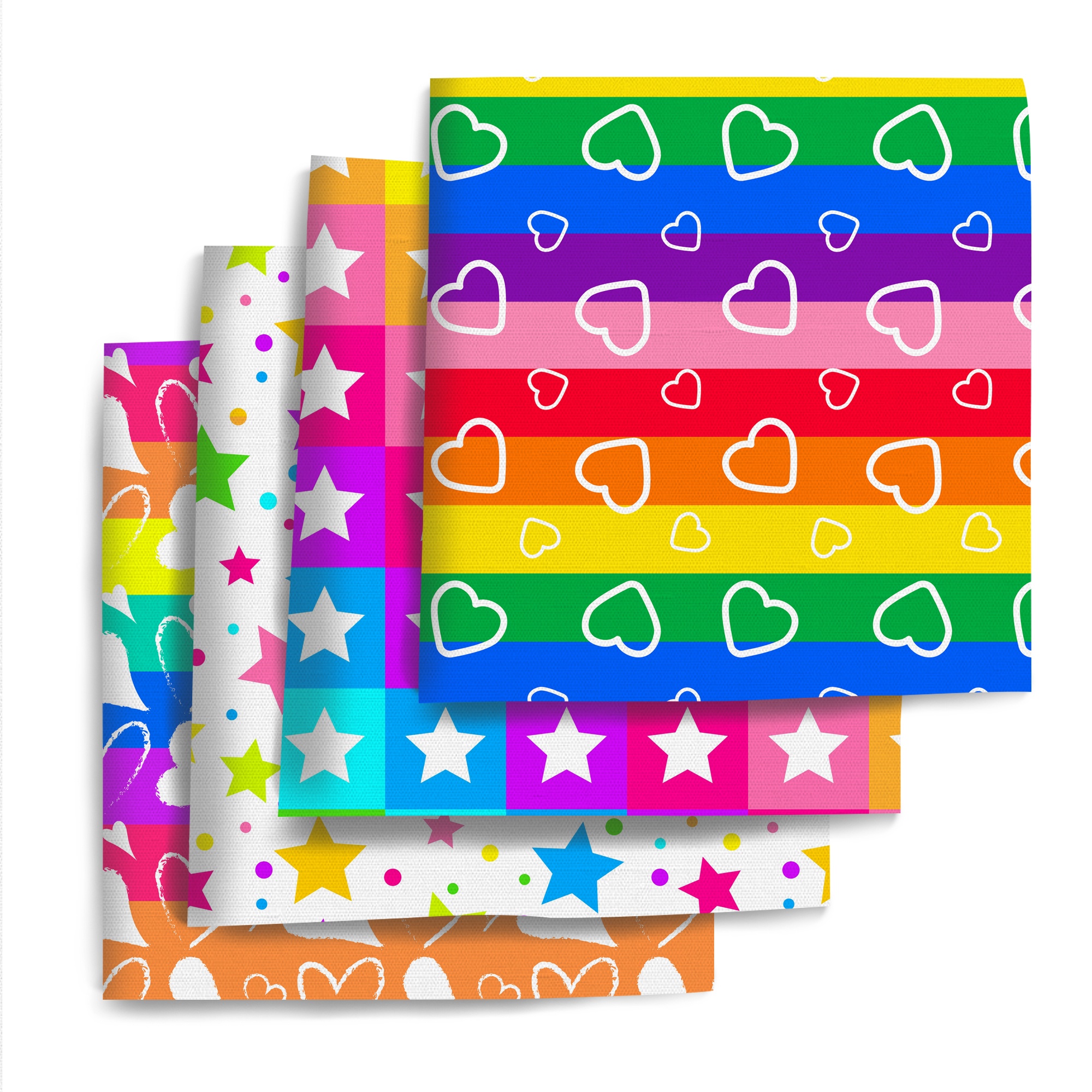 TEMU Vibrant Colorful Star Heart Print Patterns Polyester Fabric Bundle, 4pcs/set 7.87x7.87 Inches (20x20cm), Ideal For Sewing, Quilting & Crafts