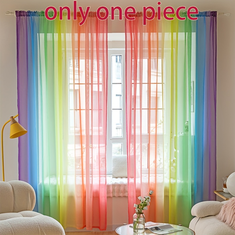 

2 Panels, Colorful Sheer Curtains For Bedroom By , Rainbow Ombre Semi Drapes, Gradient Drapery, Home Decor