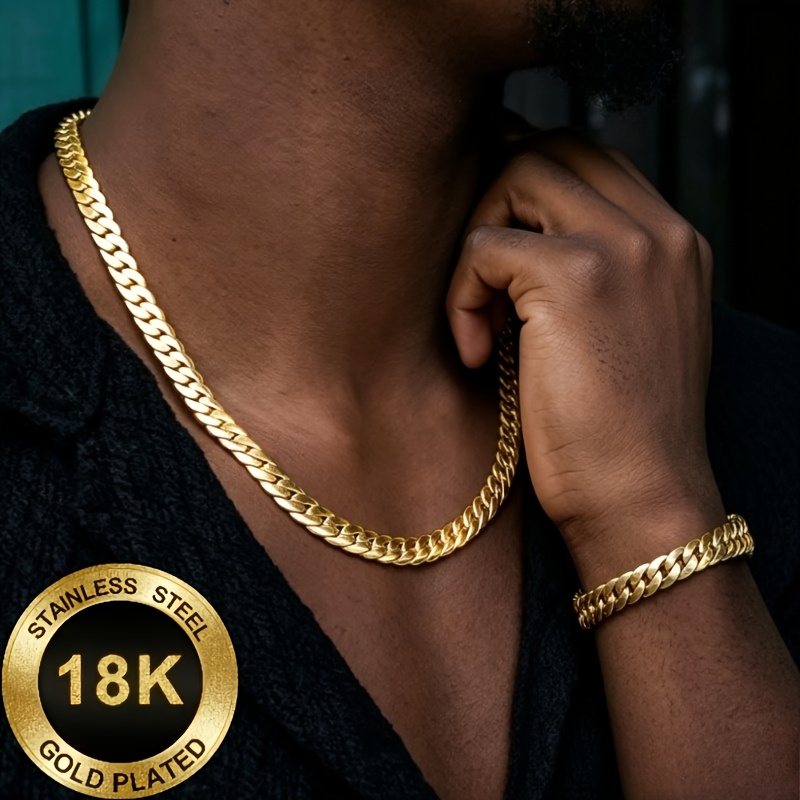 TEMU Parure de bijoux 2 pièces collier ras du cou et bracelet pour homme et femme, résistante à la décoloration, simple et polyvalente, convient pour