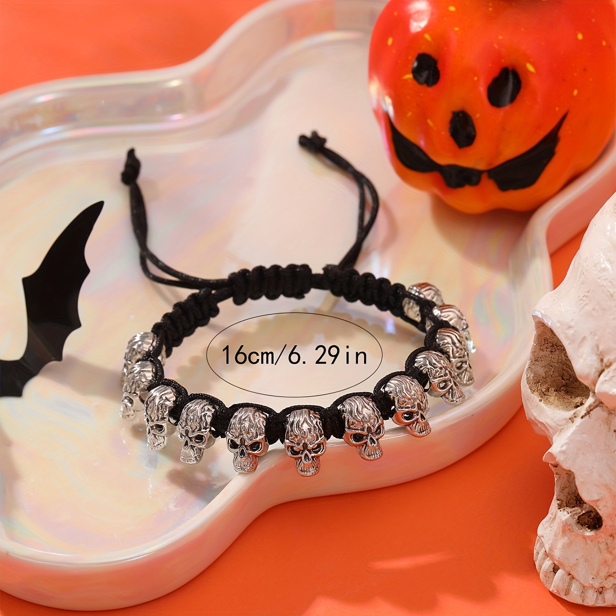 Gothic Skull Beaded Bracelet Adjustable Wristband