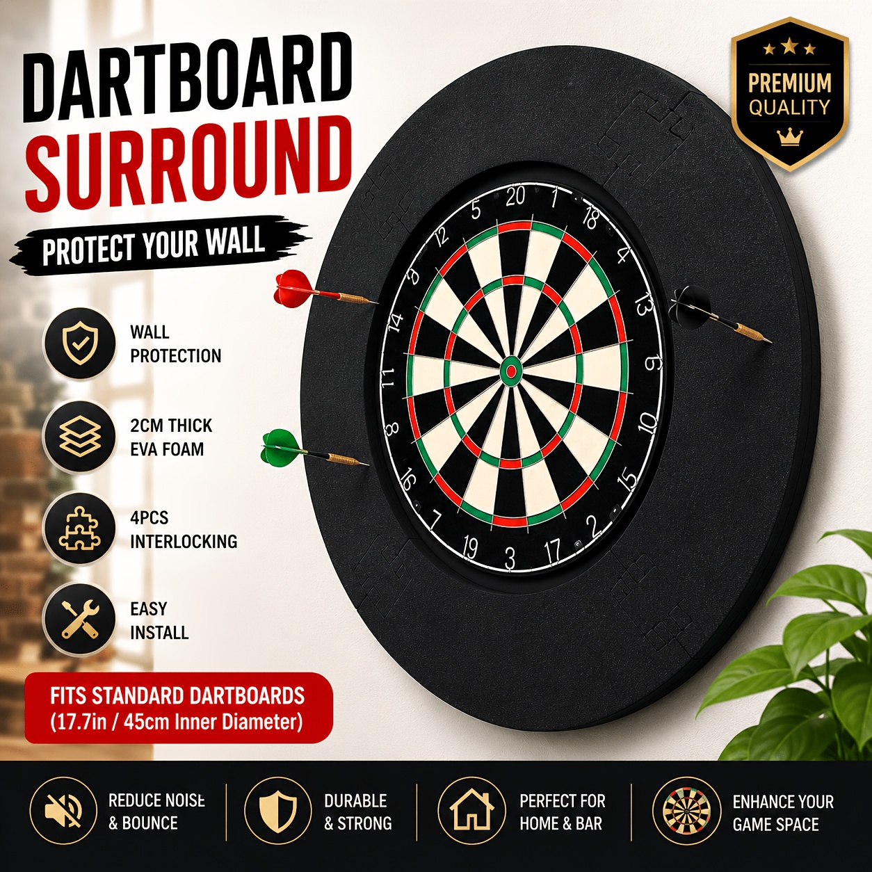17 7in 45cm dartboard surround dartboard wall protector 4pcs thickened eva protection ring anti collision and scratch resistant interlocking design   fits standard dartboards   and bar additions