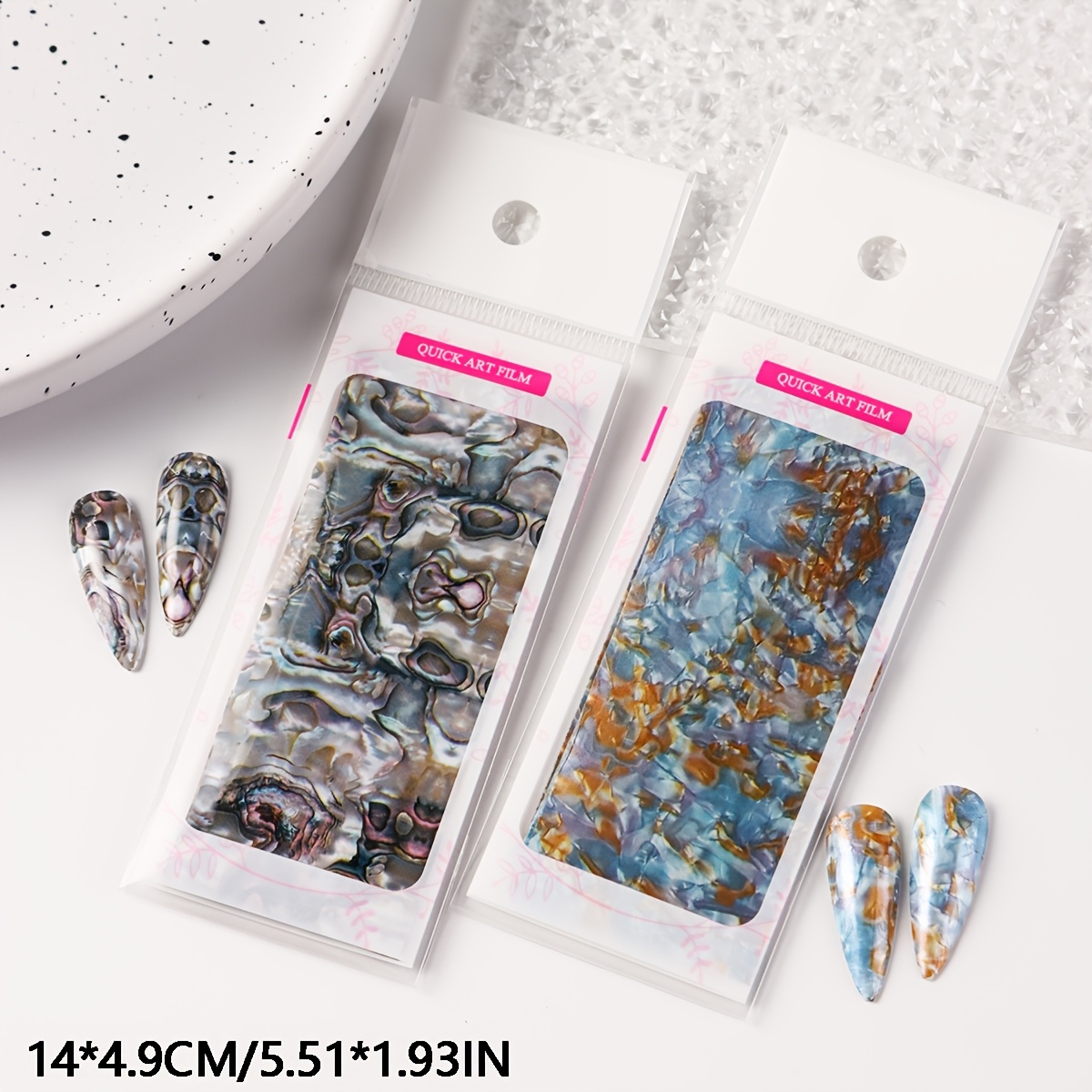 Image of 2 Bags Nail Foils Transfer Nail Art Holographic Starry Sky Stickers Marbleshell Decals Nail Supplies Gradient Nail Art Foil Transfer Sheets Paper For Women Designs Manicure Accessory
