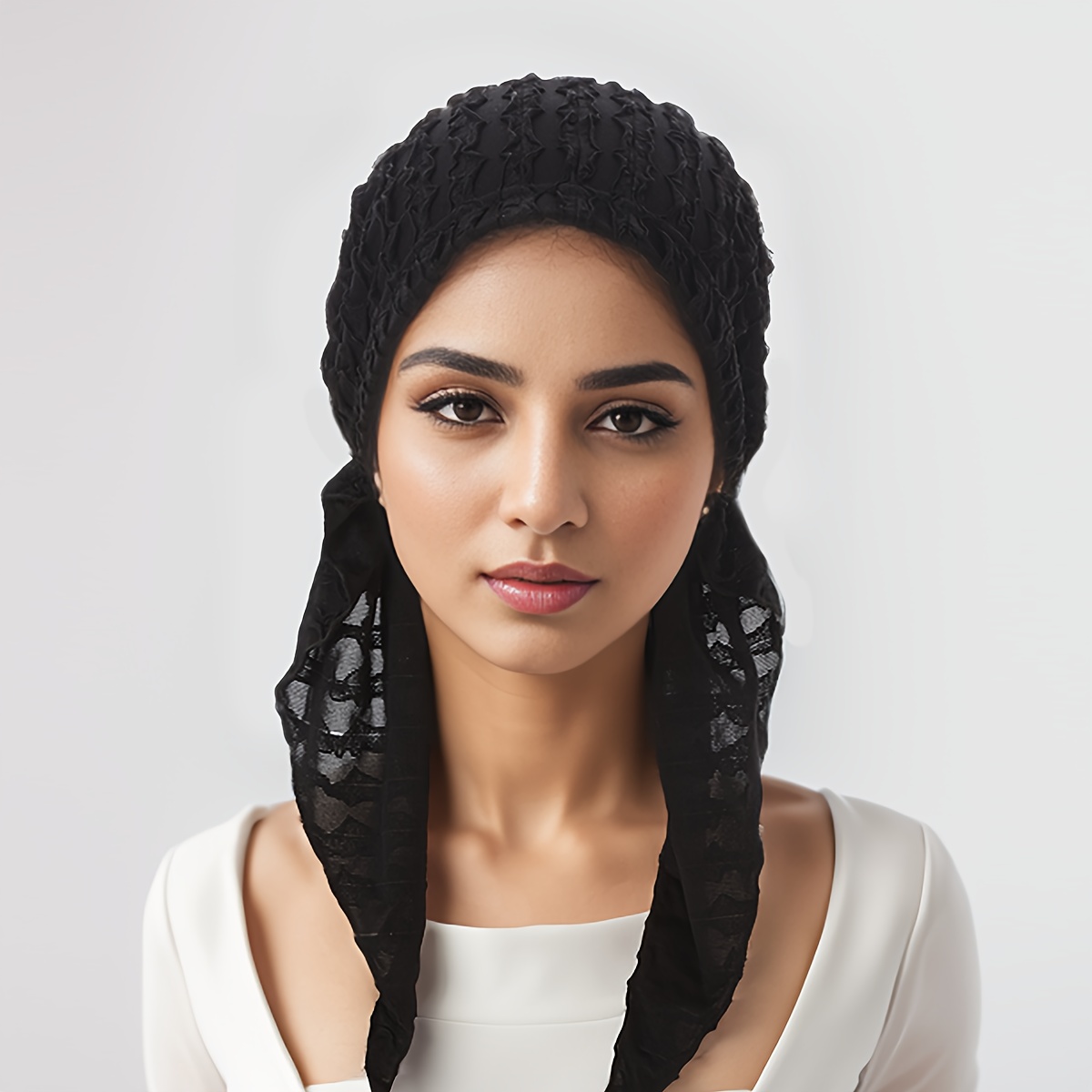 

Women's Fashion Mid-east Solid Color Turban Cap - Polyester Knit Elastic Hat With Arc Shape Design, Hair Concealing, Breathable Headwrap For All Seasons