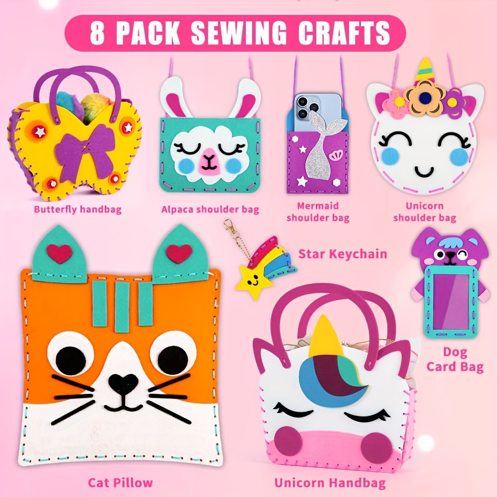 

8pcs Diy Sewing Kit For Beginners - Cute Felt Animal Crafts, Includes Wallet & Phone Pouch - Learning To Sew, Art Supplies, Cartoon Bags - Ideal Homemade Gift For Birthdays, Christmas, New Year