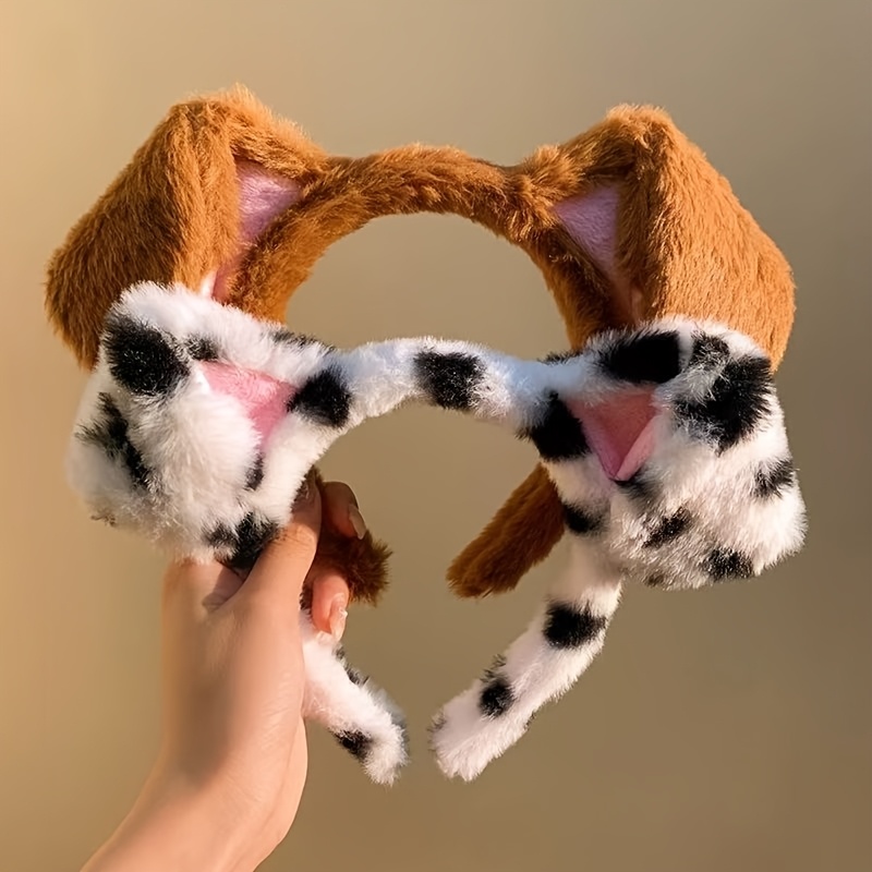Image of 2pcs Dalmatian Dog Plush Ears Headband With Dalmatian - Realistic Puppy Ears For, Themed Parties, Performances - Costume Accessory For & (wearable For ) - -themed Roleplay For Dressup &