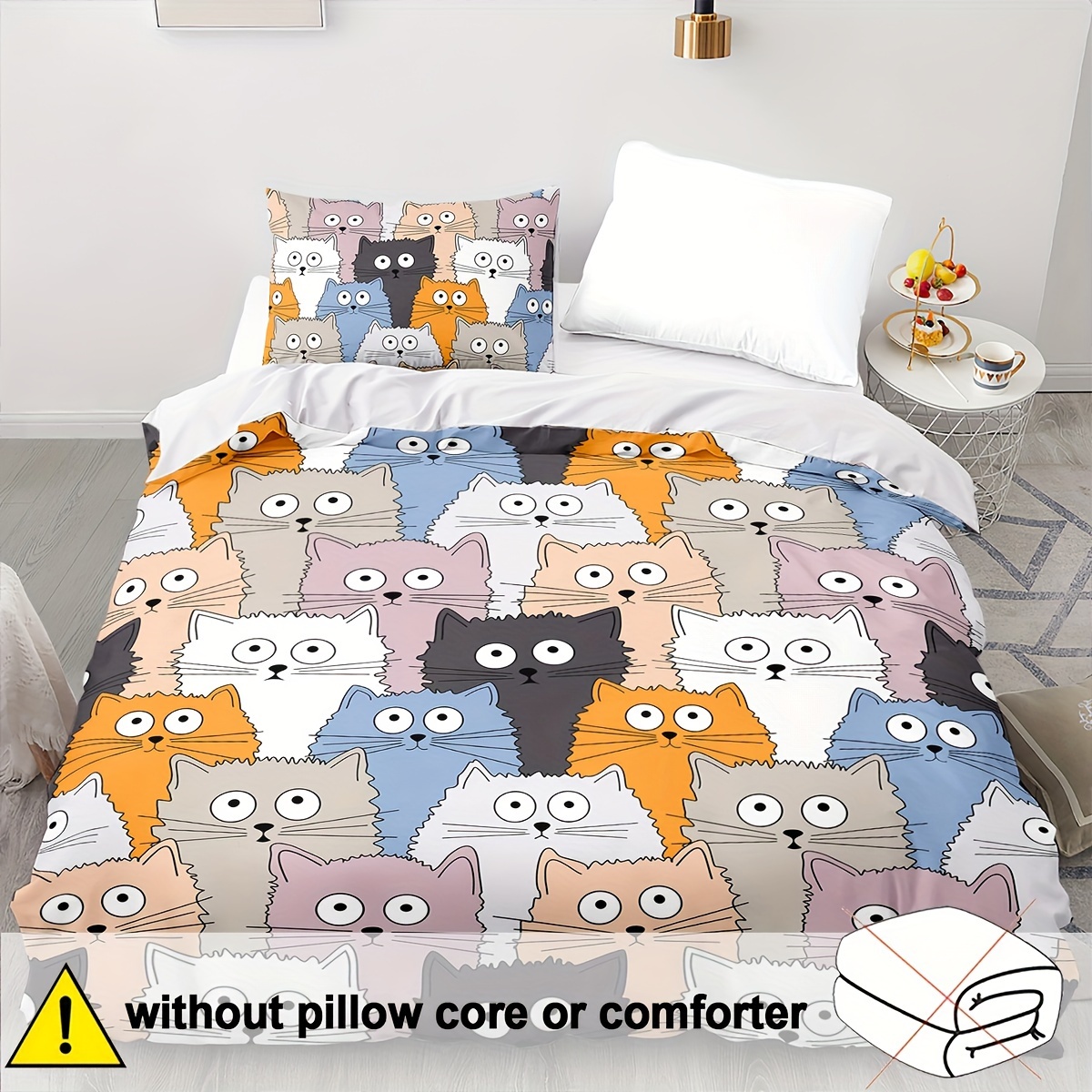 TEMU nórdica de dibujos animados con estampado de animales, y cómoda, alternativa al plumón, juego de cama con diseño de mascotas kawaii,