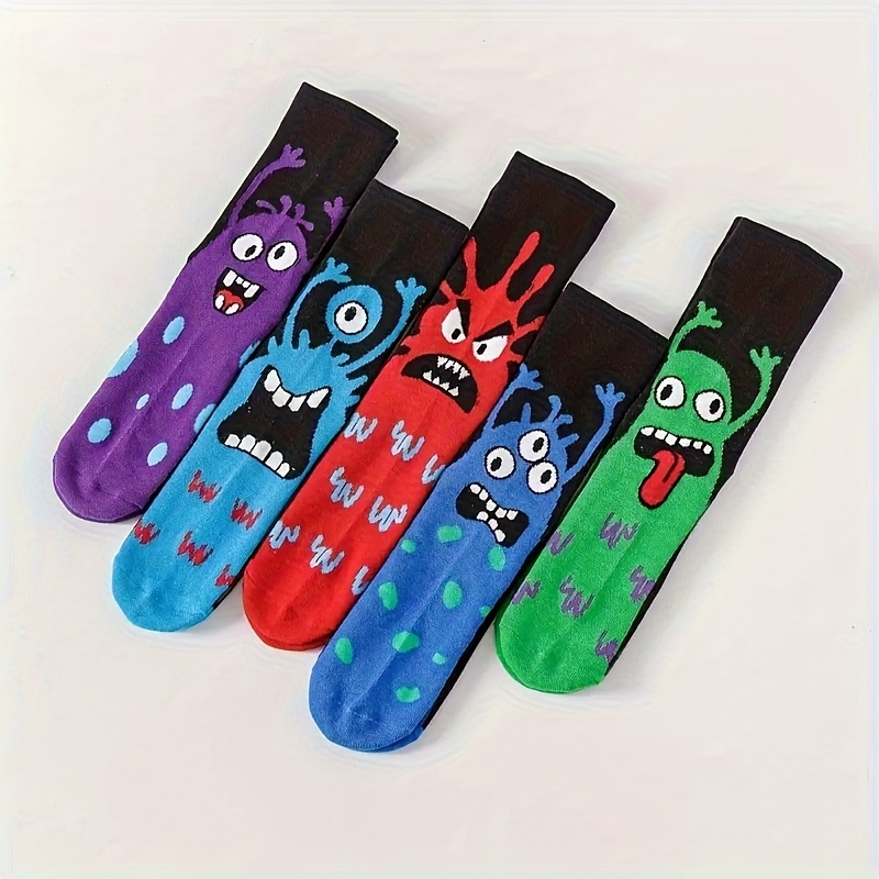 TEMU Random 5/10 Pairs/set Of Men's And Women's Seasonal Fun Pattern Colorful Mid Tube Socks Combination, And Fun Casual Neutral Men's And Women's