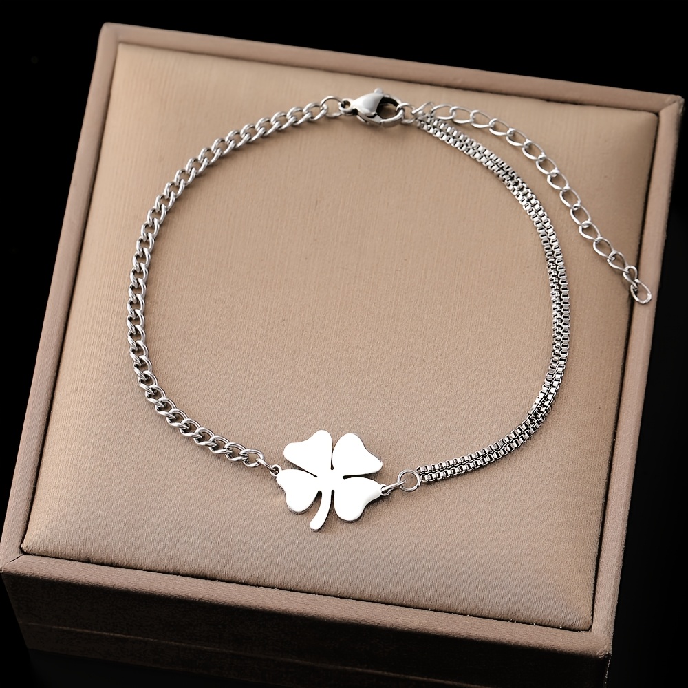 TEMU Colgante de de hojas de acero inoxidable de calidad y diseño para mujer, 1 pieza, pulsera bohemia minimalista empalme de cadenas diferentes para