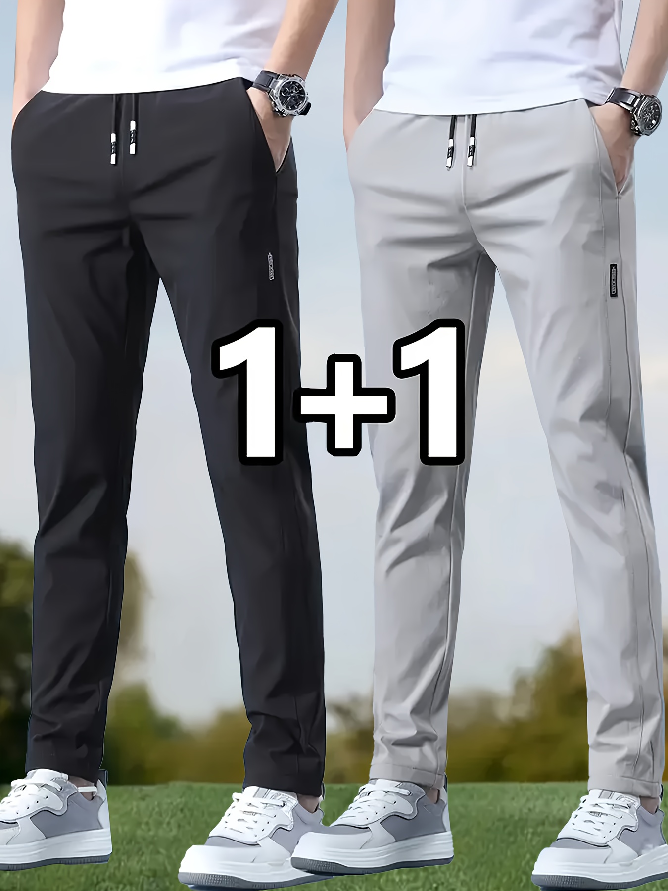 2pcs mens golf pants lightweight athletic trousers with drawstring waist zippered pockets non transparent quick dry fabric for golf jogging outdoor sports minimalist formal casual attire ideal for beginners professionals