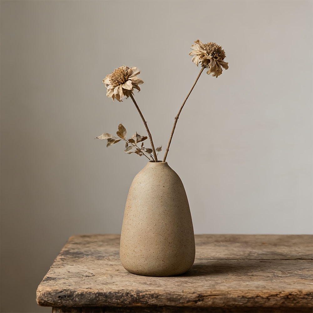 TEMU - Bisque Small Vase 10cm, Handmade Coarse Pottery Dried Flower Bottle, Living Room Entryway Tabletop Decor, Niche High-end Accent, Furnishing,