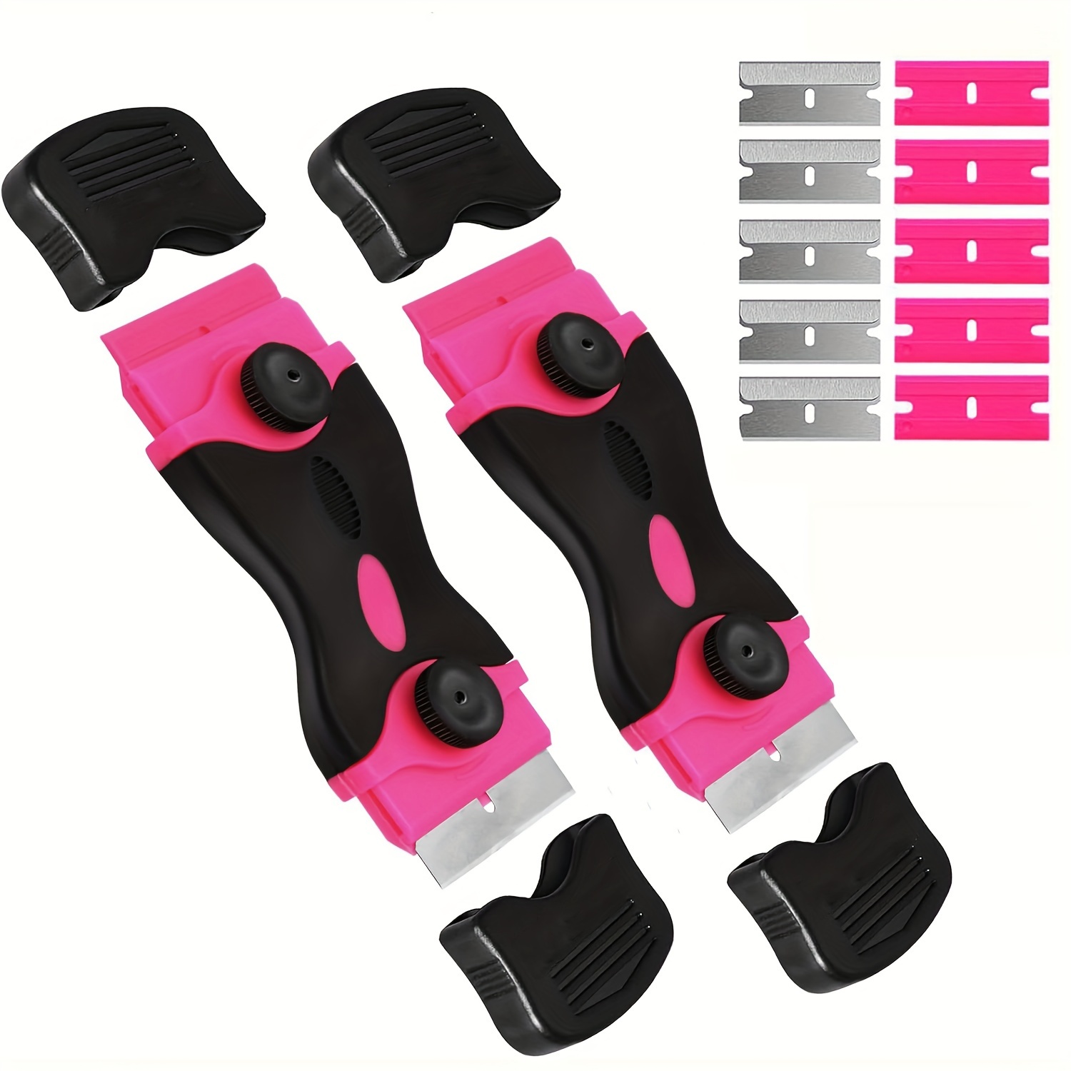 TEMU 2pcs Scraper, 2-in-1 Scraper Tool With 5pcs Plastic & 5pcs Metal , Cleaning Razor Scraper For Glass, Decals, Stickers, Labels, Caulk, Adhesive,