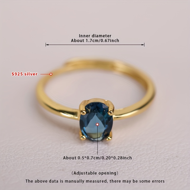 TEMU Bague en argent 925 incrustée de bleue naturelle, ouverture ajustable, design facile, bague de mariage, bijoux de fiançailles, bijoux haut de