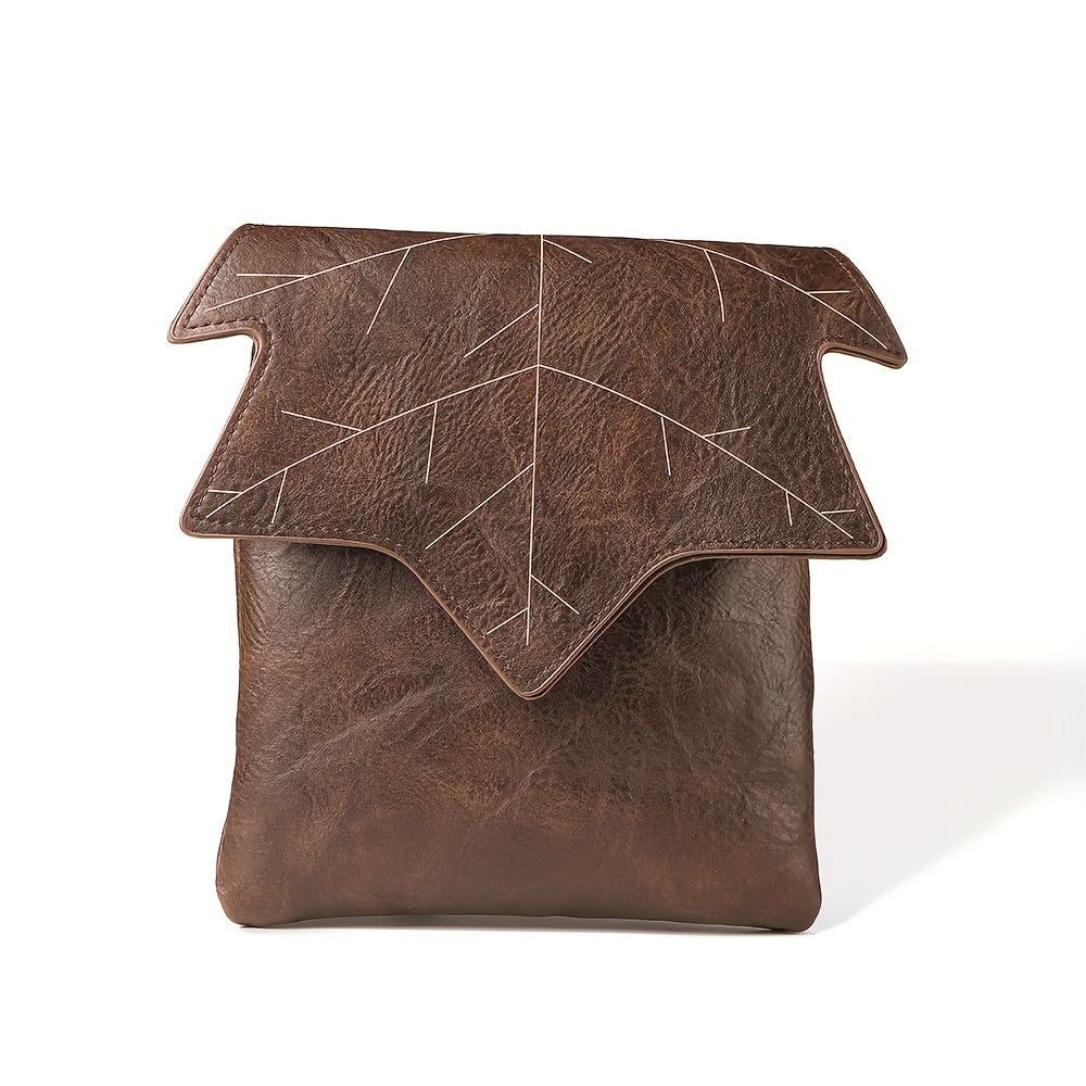 Image of Vintage Medieval Leaf Design Pu Waist Bag - Rustic Brown Portable Pouch With Magnetic Closure, Perfect For Halloween Parties & Costumes