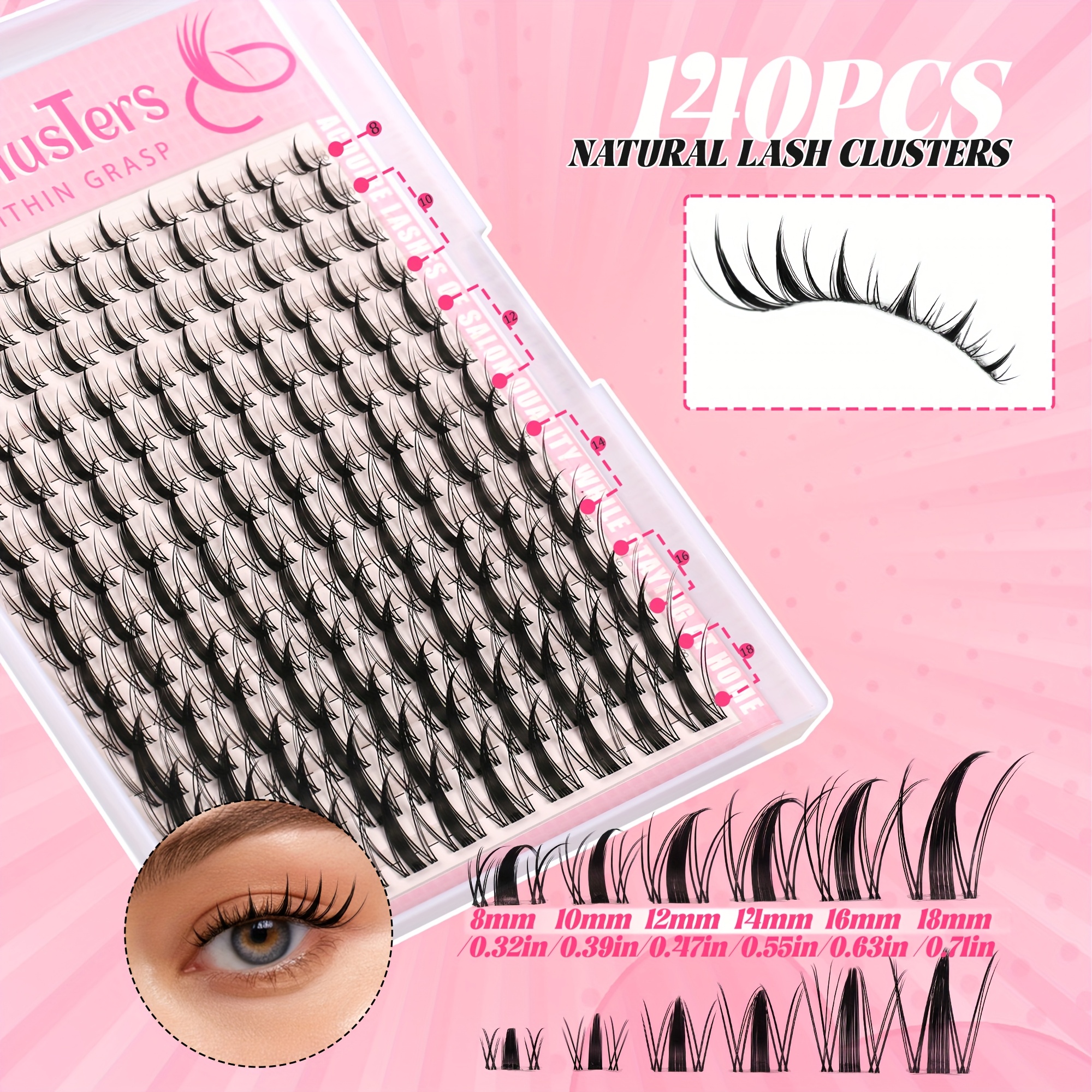 140pcs fairy lash kit 8 18mm eyelash c diy eyelash kit wet look spiky anime lashes individual eyelashes ultra thin invisible lash band details 3