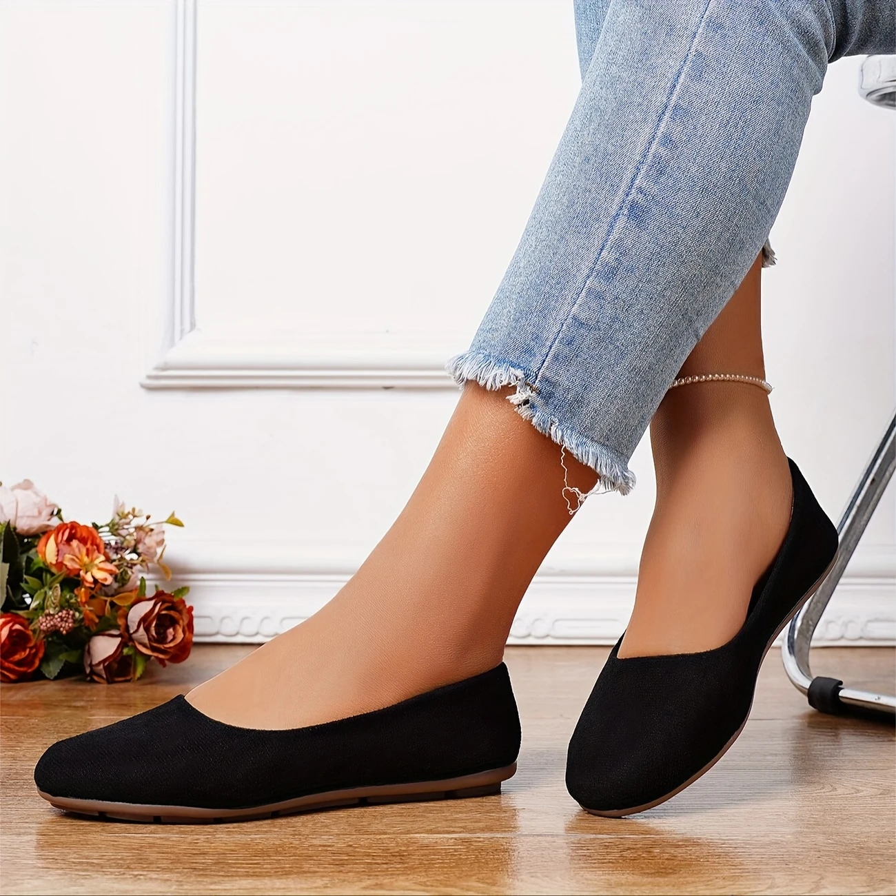 womens solid color minimalist flats soft sole lightweight slip on walking shoes shallow mouth daily footwear details 4