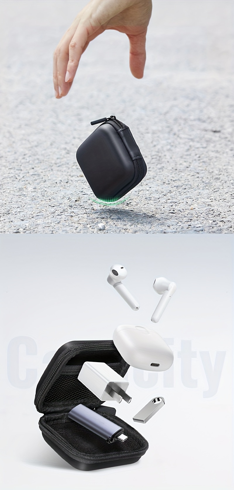 Luxury Storage Case, Earphone Case Hard Headphone Bag for Airpods Earpods Ear Pads Wireless Earphone Accessories, Ideal for Organizing Earbuds, Chargers, and Small Accessories, Accessory Organizer, Durable Sleek Black Case, 7*7*3cm