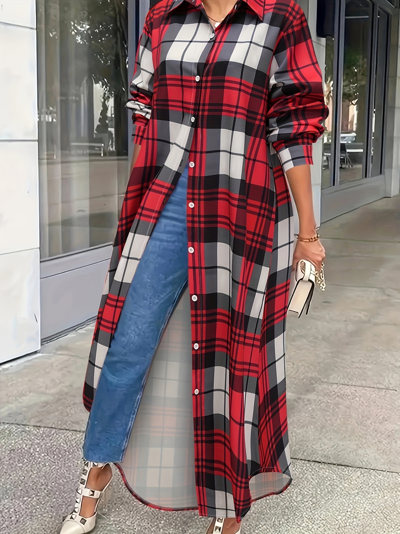 Chemise Longue Chemise Ã Carreaux Rouge Femme Chemise Longue