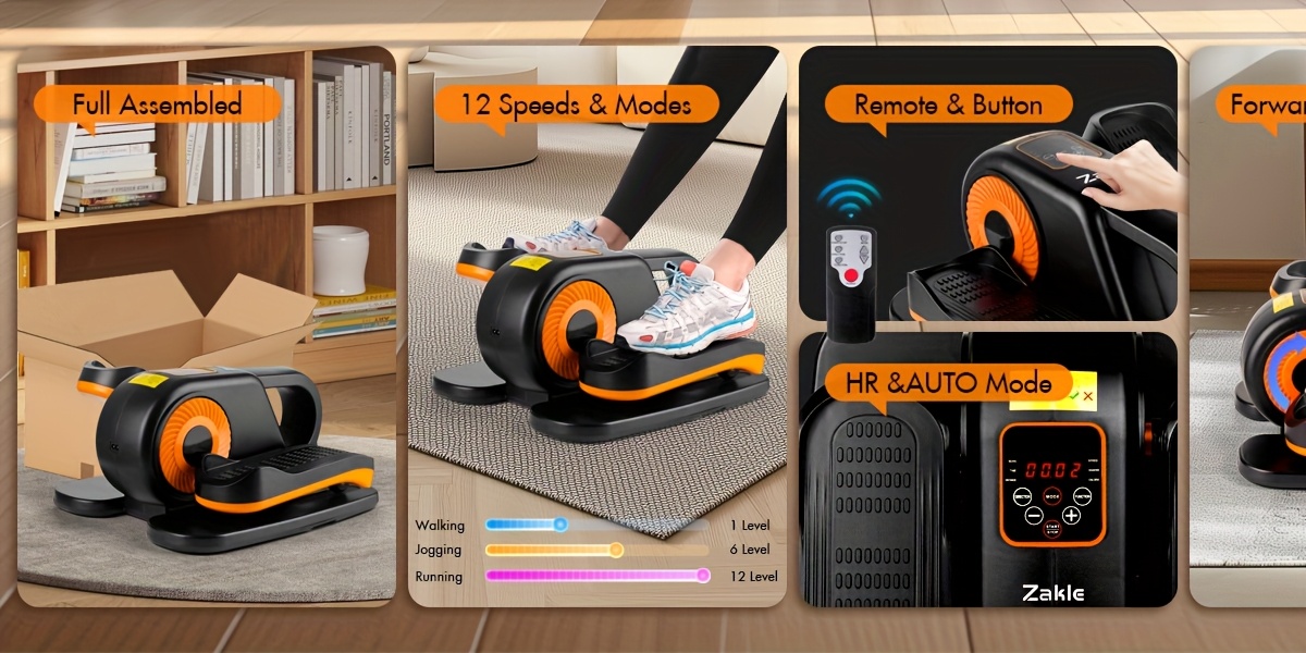 Zakle Under Desk Elliptical Machine, Elliptical Leg Exerciser W/Remote Control & 12 Adjustable Speeds, No-Installation Electric Seated Pedal Exerciser, Elliptical Training Machine 02, Without Battery