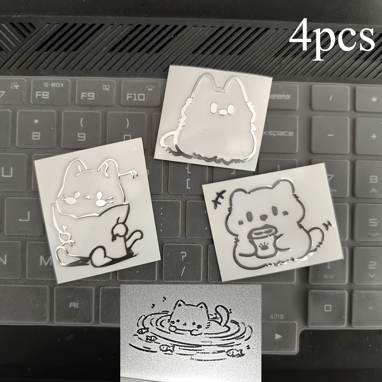 1pc/3pcs/4pcs Cat Pillow, Cat Milk Tea, Cute Totoro Swimming Cat, Sold Separately, Cartoon Metallic Texture Stickers, Creative Decorative Stickers, , Universal For Phones And Computers