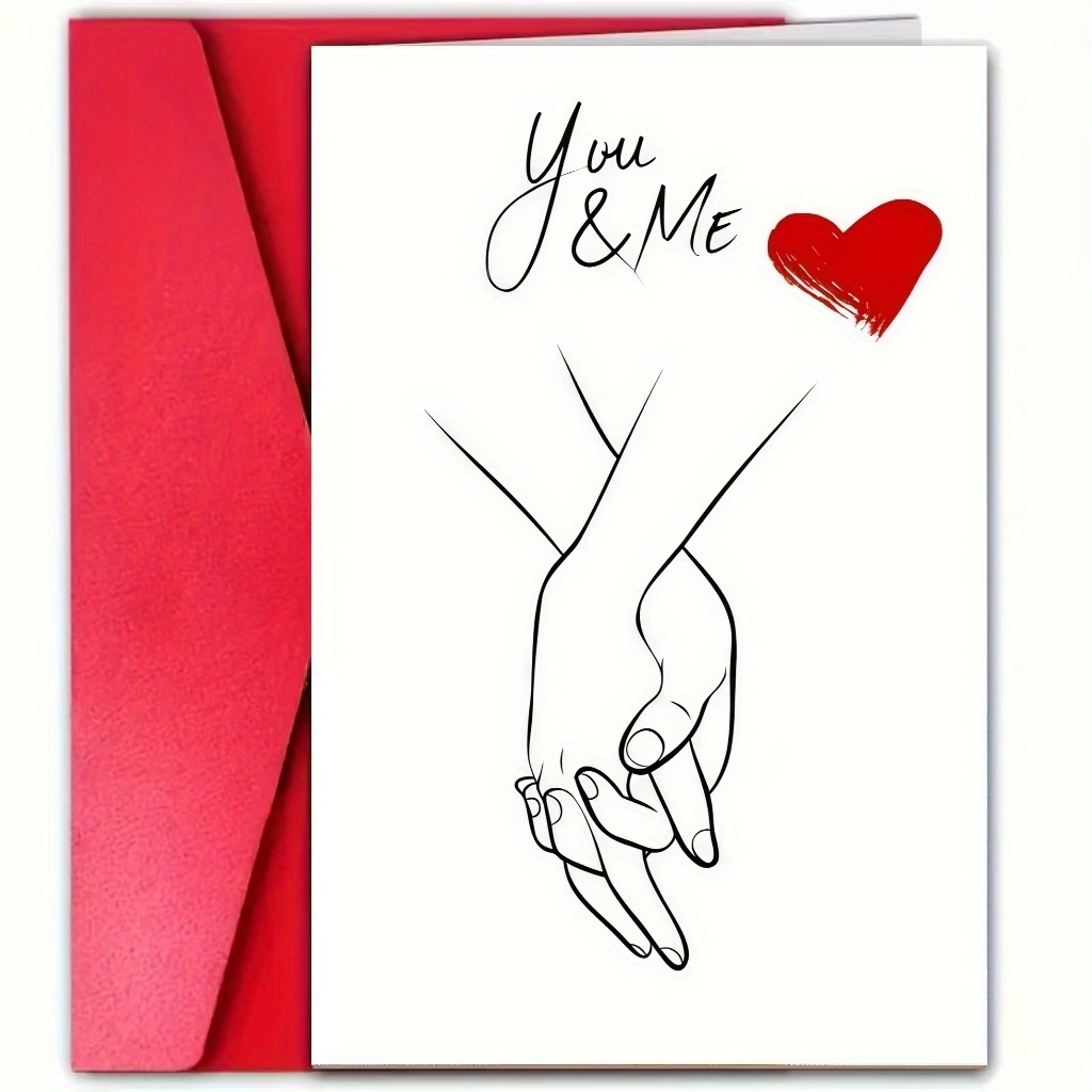 Holding Hands Art Picture, High-quality Paper Greeting Card, Valentine's Card For Lovers, Couples' Card, With A Colored Envelope, Allows Handwritten Wishes, For Everyone