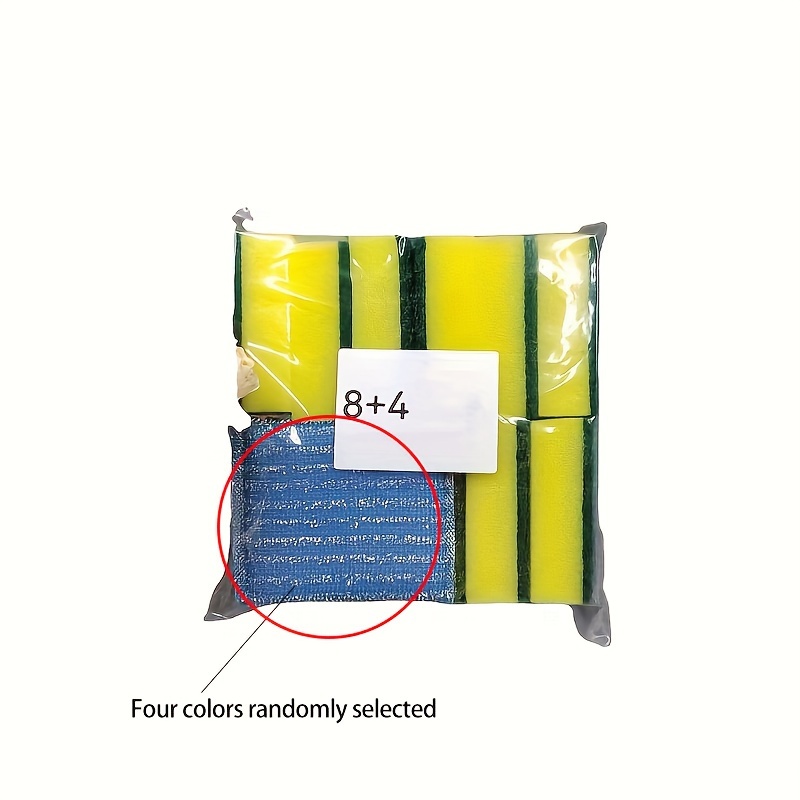 Sponge Scourers 8pcs Round Right-angled Sponge Blocks, 4pcs Fine Striped Washing Brushes Dishcloths, Double-sided Dishwashing Sponges Random Color