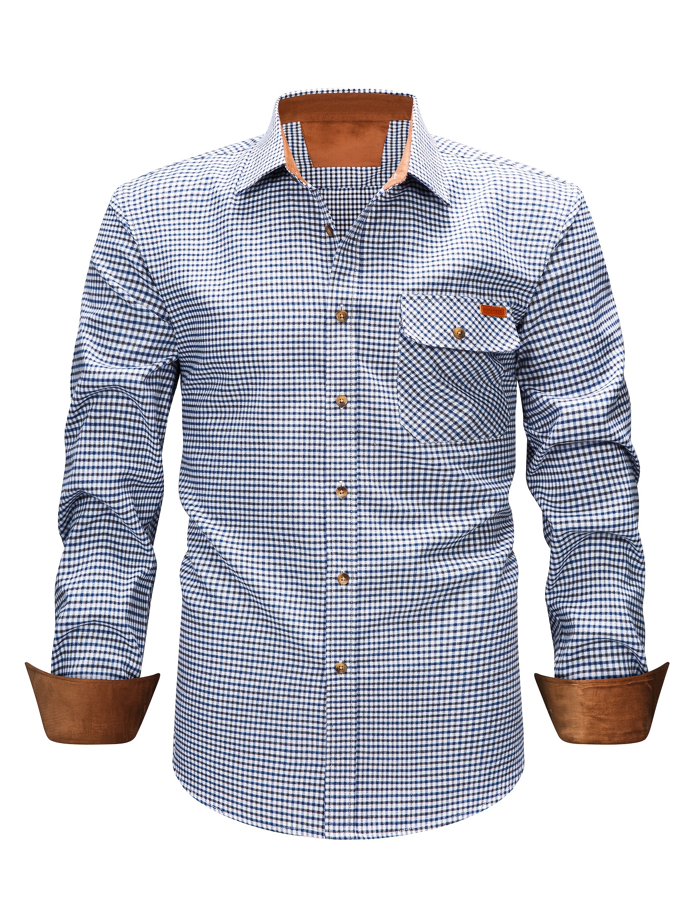 New Brushed Men's Long-sleeve Shirt, Dual-tone Color Design, Thickened Casual Shirt for Autumn, Suitable for Men's Daily Wear, Vacation, and Streetwear, Casual Plaid Shirt, Comfortable and Snug Fit