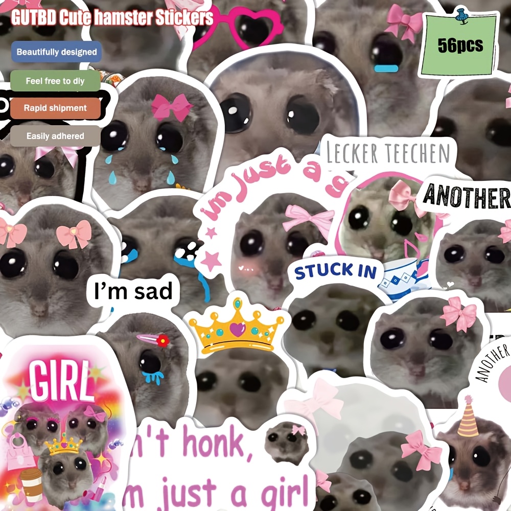 Image of 50 Sad Hamster Meme Stickers For Laptop, Luggage, Skateboard, Guitar Decoration, Pvc Material, Stickers