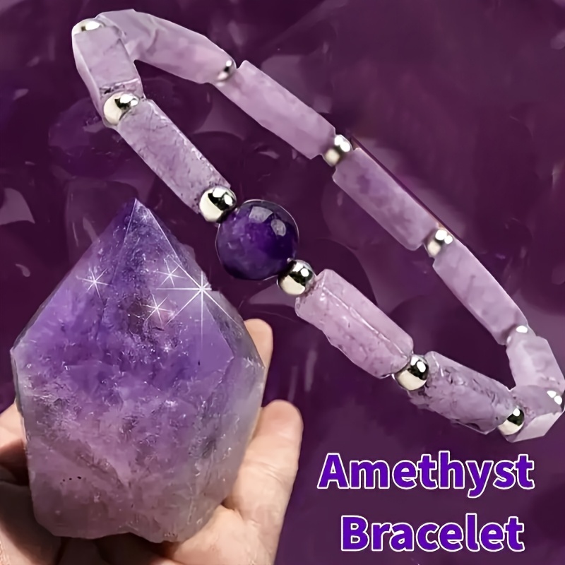Image of [beads And Bead Assortments] 1pc Natural Amethyst Bracelet, Fashionable Individual Elegant Natural Stone Bracelet, Bohemian Style, Ideal Valentine's Day Mother's Day Gift