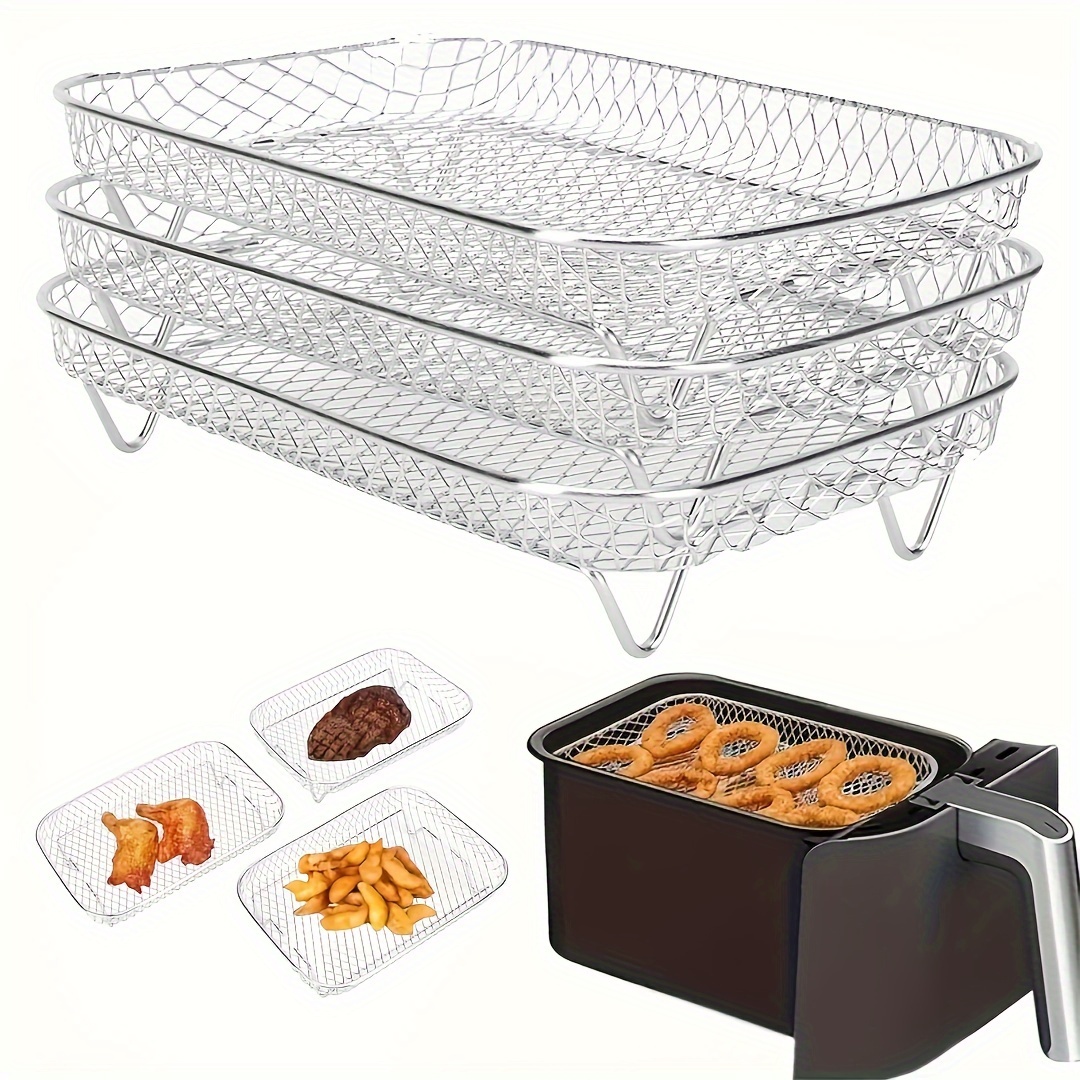 1 set stainless steel grill air fryer accessory stackable oil drip tray reusable washable   kitchen tool for indoor and outdoor use details 1