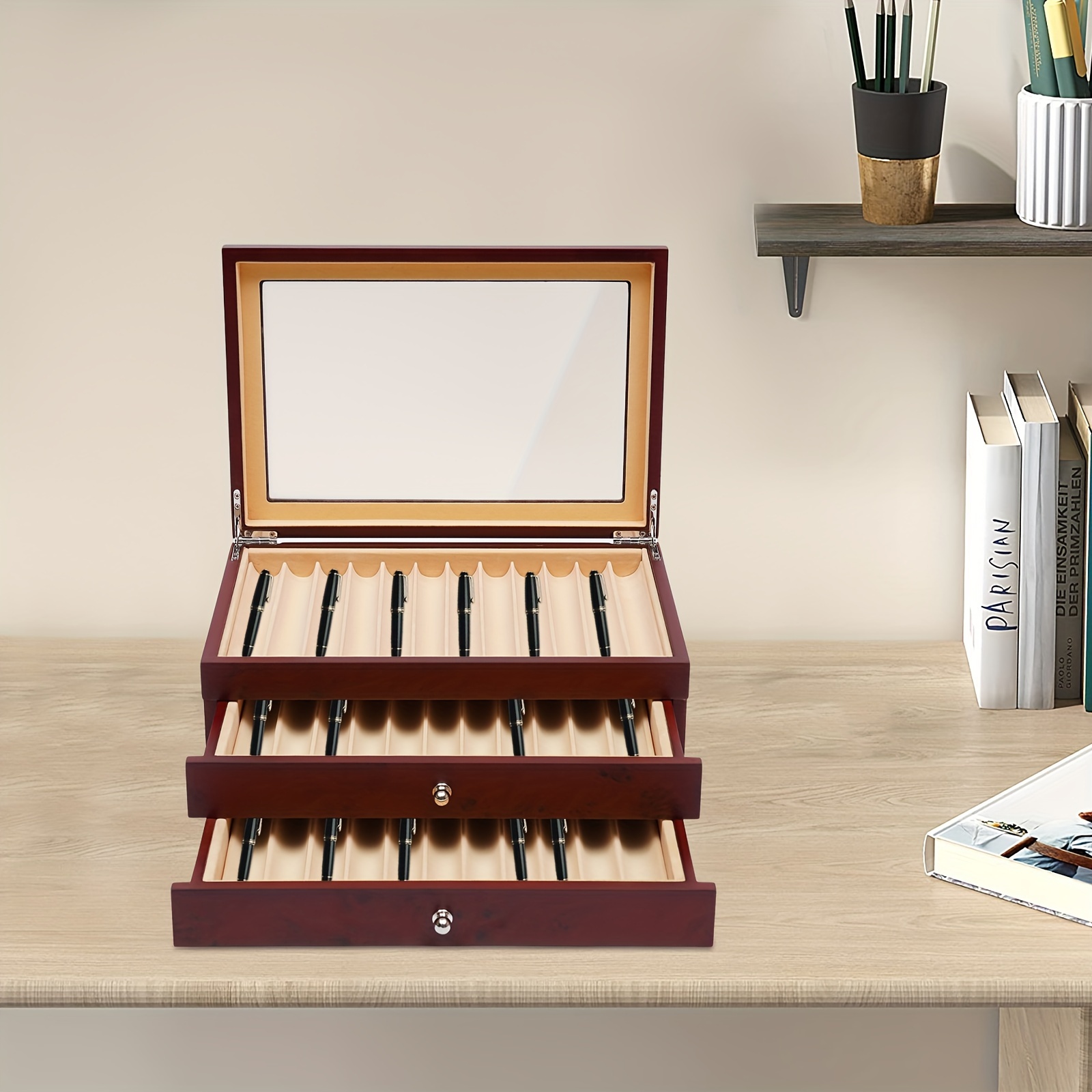 

34 Slot Fountain Pen Wooden Display Box Holder Storage Collector Organizer Box