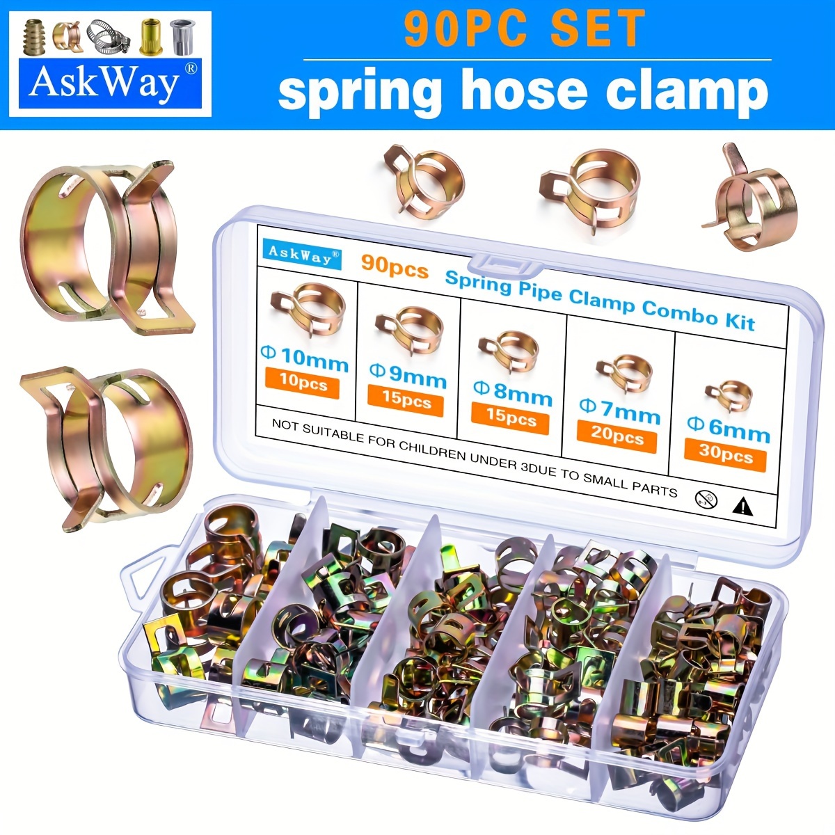 

Askway 90pcs Spring Hose Clamp Kit - Versatile Sizes For Automotive, Gas & Water Pipes