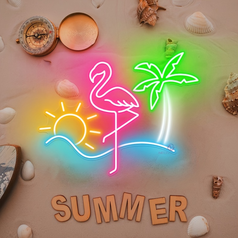 Image of Tropical Flamingo - Ambient Neon Lights, Colorful Led Wall Decorations For Shops, Parties, Bars, Game Rooms, Tattoo Parlors, Living Rooms, Bedrooms, Home Ambiance For Wall Decoration, Usb Powered