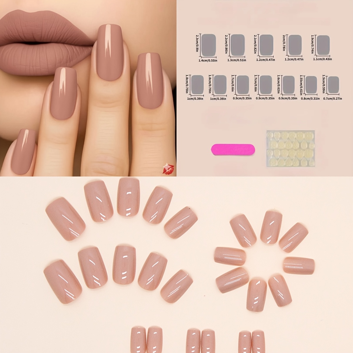 TEMU 24pcs Square Jelly Nude Pink Full-cover Press-on Fake Nails, Cute And Skin- Nail Tips With Glossy Finish, Suitable For Daily Use, Commuting,