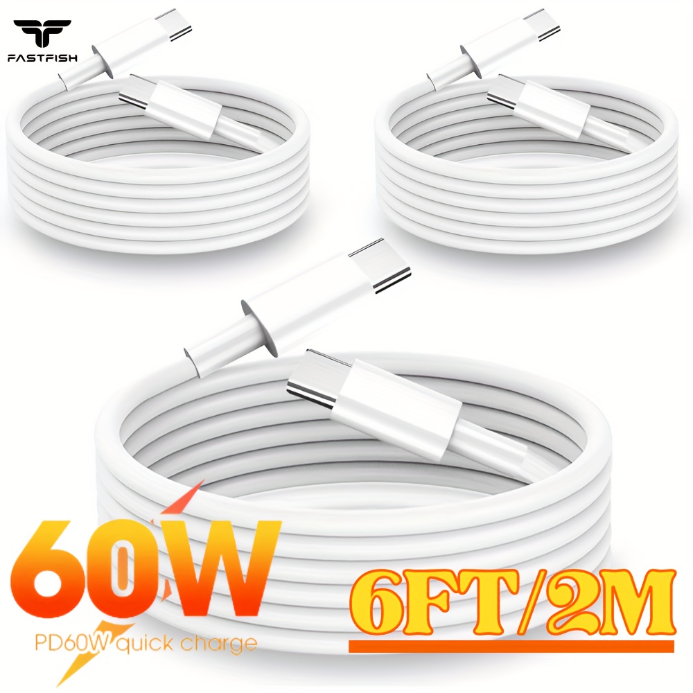 

Fastfish 3pcs Pd 60w Usb C To Usb-c Cable 6ft Cord For Iphone15/ Iphone16/ Samsung/ Ipad