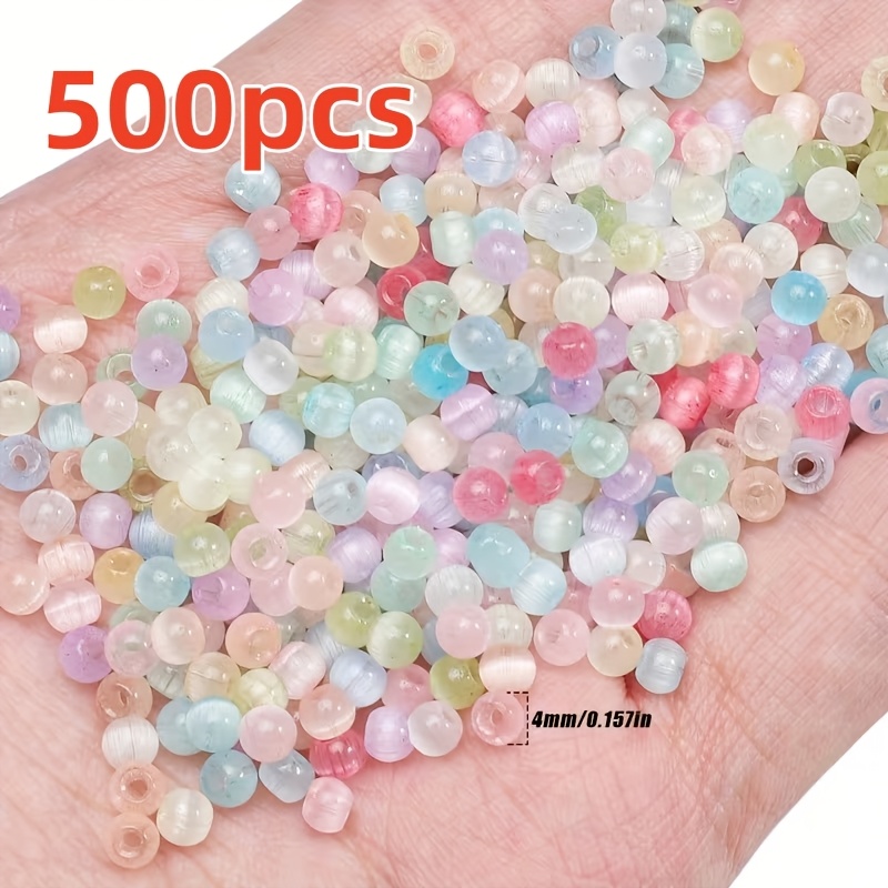TEMU 500 Stück/1000 Stück 4mm Katzenauge-Glasperlen, geeignet für DIY-Schmuckherstellung, mehrfarbige runde Perlen mit geradem Loch Katzenauge für