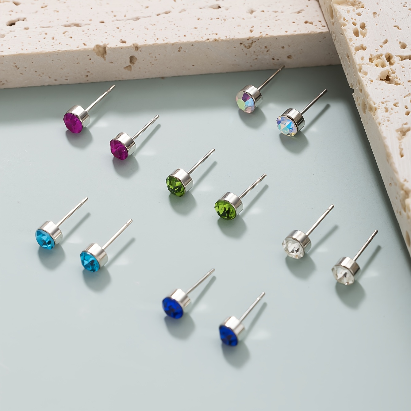 6 Pairs Multicolor Rhinestone Earrings Set