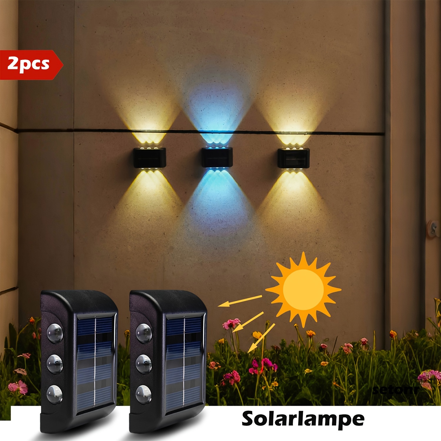 

2pcs Solar Fence Light, Solar Outdoor Light, 6led Upper And Lower Wall Lights, Garden Decoration Wall Light, Suitable For Patio Deck, Garden, Street, Landscape, Balcony Decoration, Warm Light