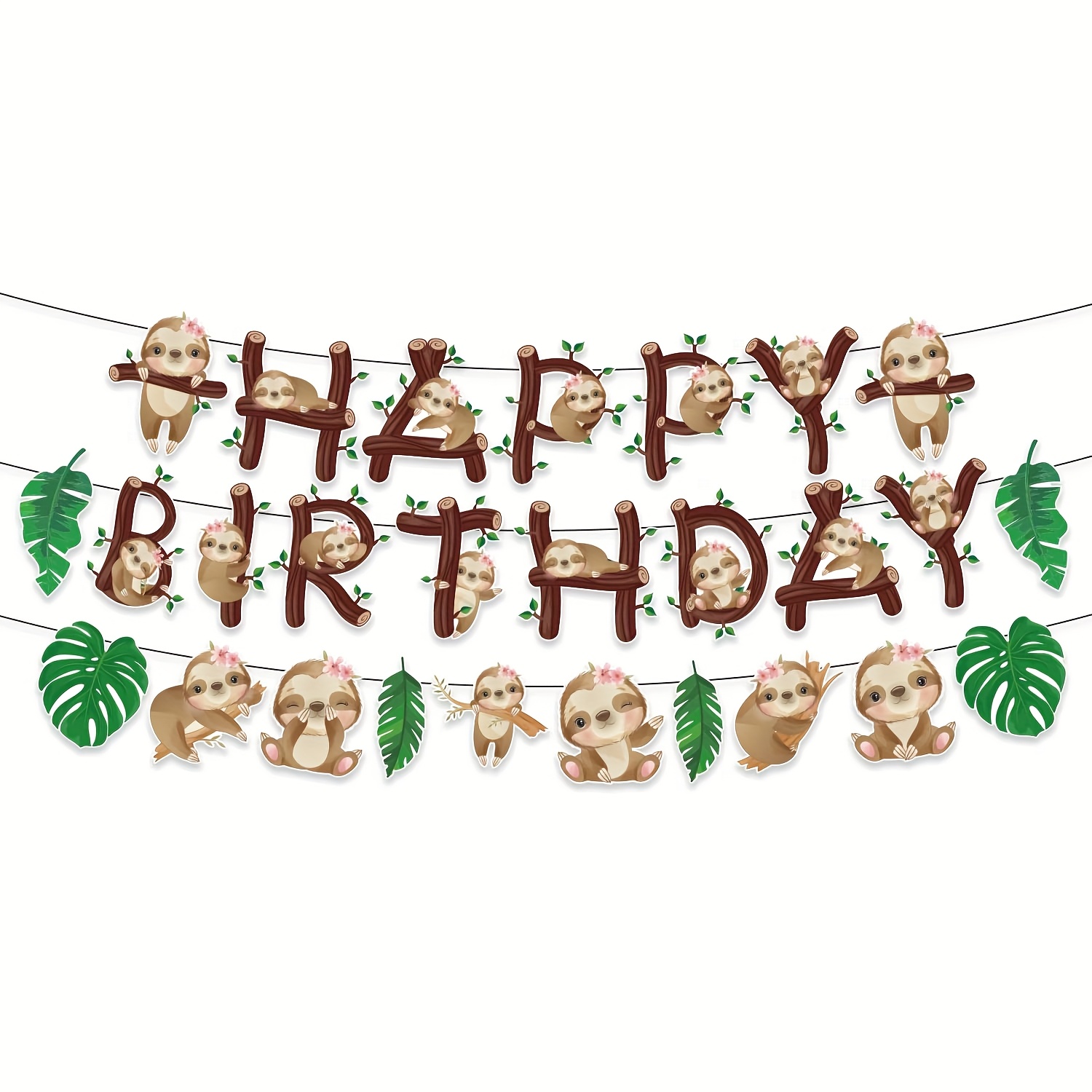 Image of 2pcs Sloth Themed Party Banner, Animal Designs, Ideal For ' Birthday Celebrations, Birthday Decor, Party Decor, Party Supplies, Home Decor