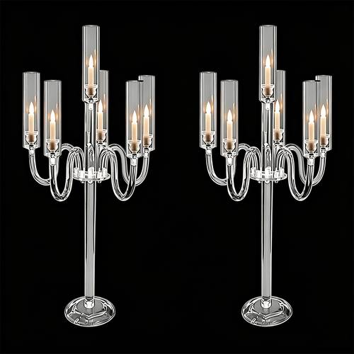 2pcs 6-Arm Clear Acrylic Candelabra, 34. Tall Transparent Candle Holder, Elegant Table Centerpiece for Wedding Reception, Party And Home Decoration