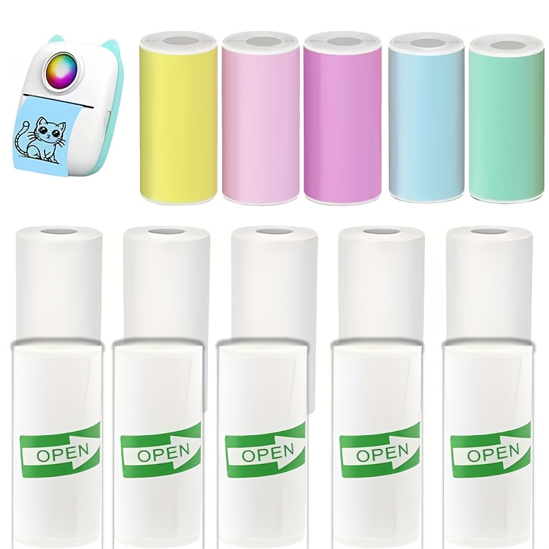 TEMU 15 Rolls Mini Thermal Paper, Thermal Adhesive Stickers, 5 Rolls White Adhesive + 5 Rolls Color Thermal Paper + 5 Rolls Thermal Paper, For ,