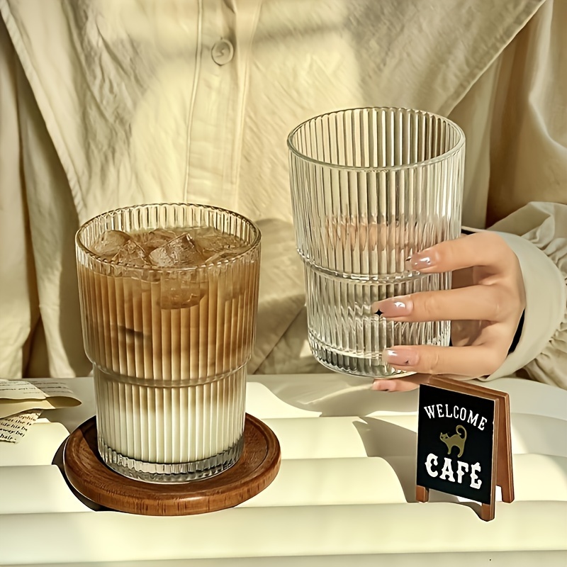 

2pcs 450ml/15.21oz Vertical Ribbed Glass Cups, Minimalist Style, Reusable For Milk, Juice, Coffee, , Suitable For School, Office, Cafes, Birthday Gifts