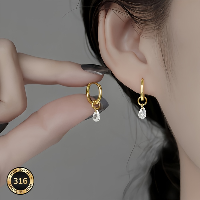 Image of Hypoallergenic French Teardrop-shaped Stainless Steel Earrings, Anti-fading, High-quality Fashionable Accessories For Daily Wear Or Parties, Perfect Gift .