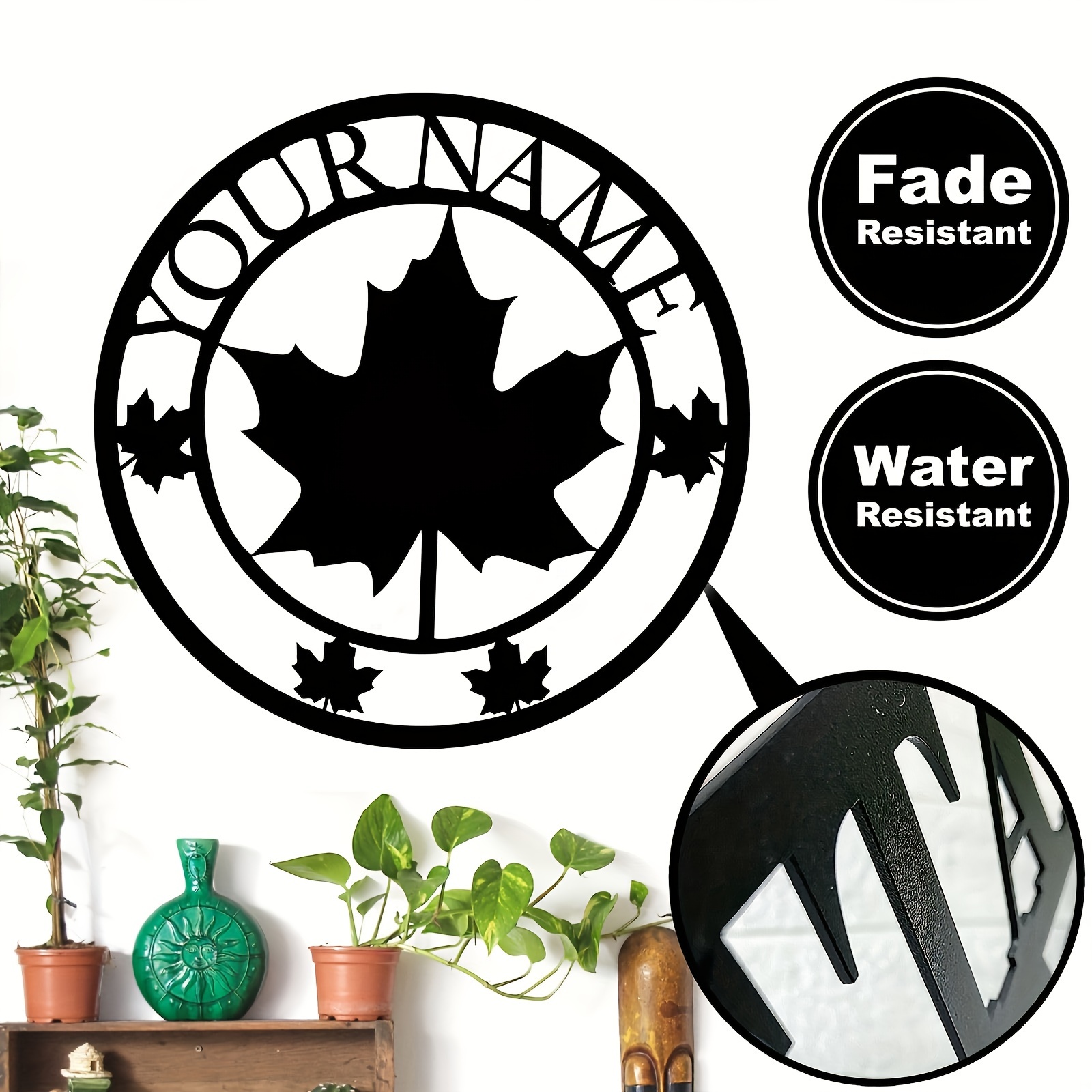 Custom Canadian Maple Leaf Metal Wall Art - Personalized Family Name Sign - Easy Stick-On with No-Residue Adhesive, Perfect for Outdoor Decor