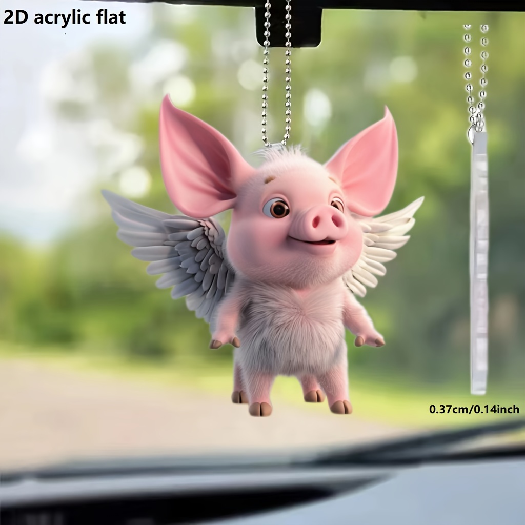 

1pc, 2d Acrylic With Wings, Cute Pink Piglet Car Rearview Mirror Decorative Pendant, Backpack Keychain Decorative Pendant, Home Decoration Products, Party Gifts