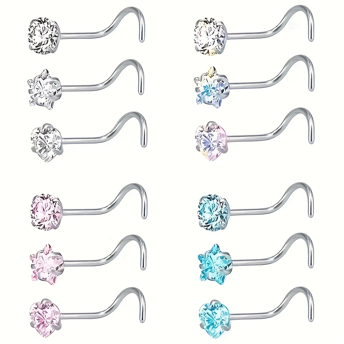 3pcs/12pcs 304 304 Stainless Steel Nose Stud Set For Women Men, Cute , Daily & Party Wear, Fit, Elegant Sexy Cz Nose Stud Rings For Women Nose Piercing Jewelry