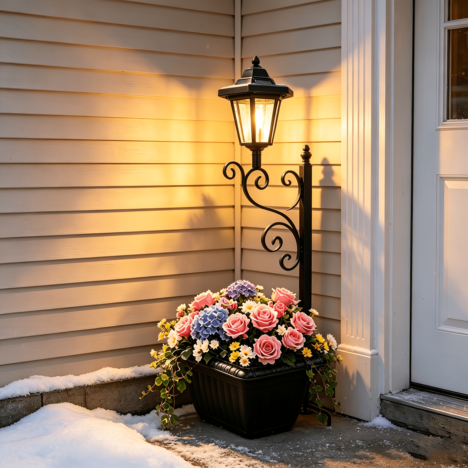 TEMU 2-in-1 Solar Powered Hexagon Auto Dusk Dawn Sensor Outdoor Garden Ground Light Flower Pot Landscape Decor Lamp For Backyard Walkway