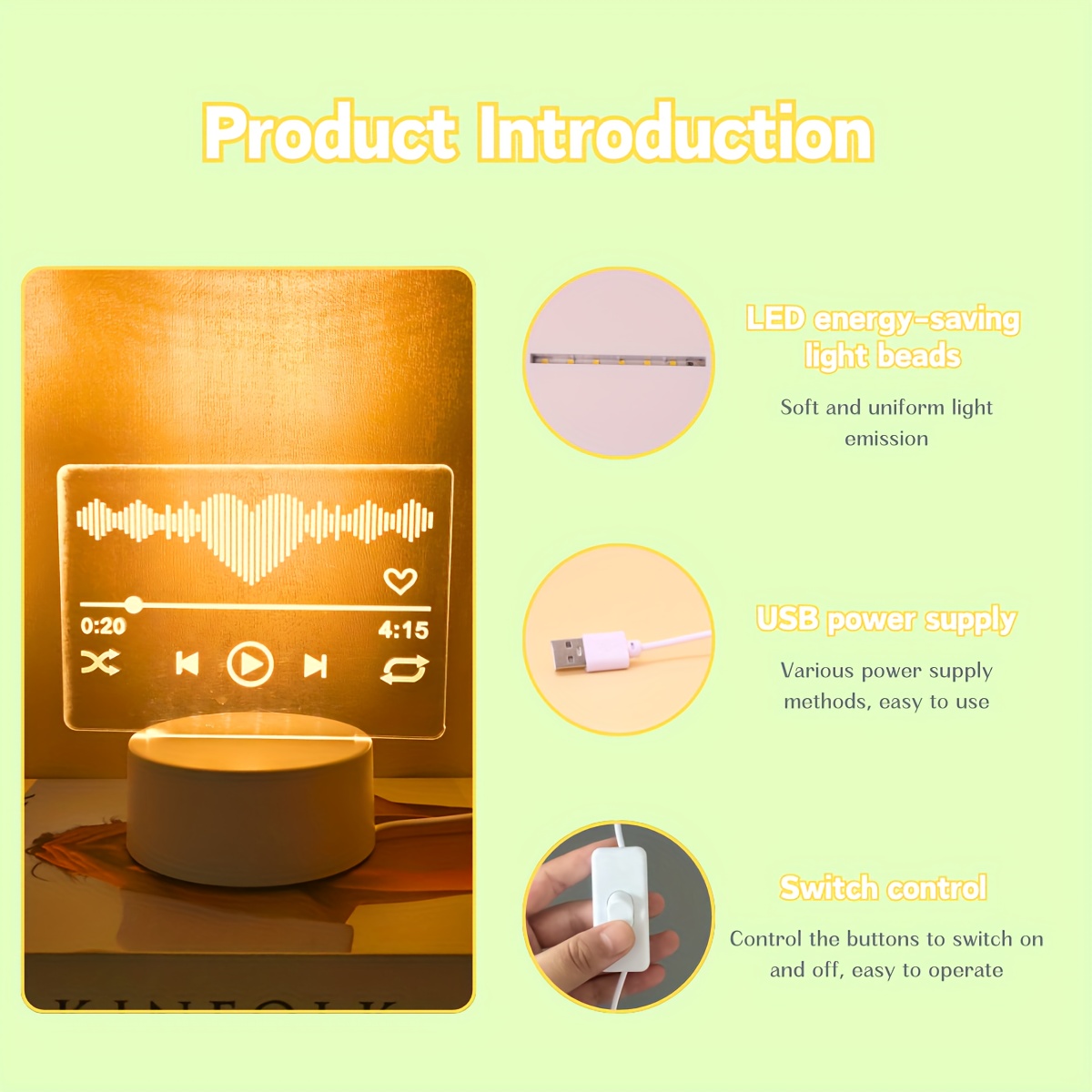 1pc Lámpara Nocturna 3D con Reproductor de Música, Control por Interruptor, Alimentación USB, Iluminación Monocromática Cálida, Ideal para Decorar Dormitorios, Estudios, Salas y Otros Espacios. Regalo Perfecto de Cumpleaños o Fiestas para Familiares y Amigos