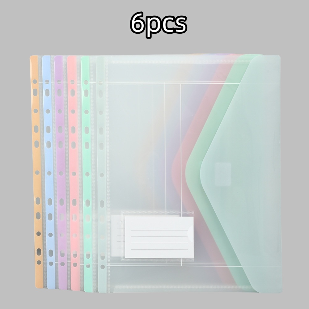 6 A4 Large-capacity Look-leaf File Folders With 11-hole Binding Rings, Made Of Modern Pp Material, Expandable Button And Label Pockets, Suitable For School, Office, Work, Travel - Portable Design
