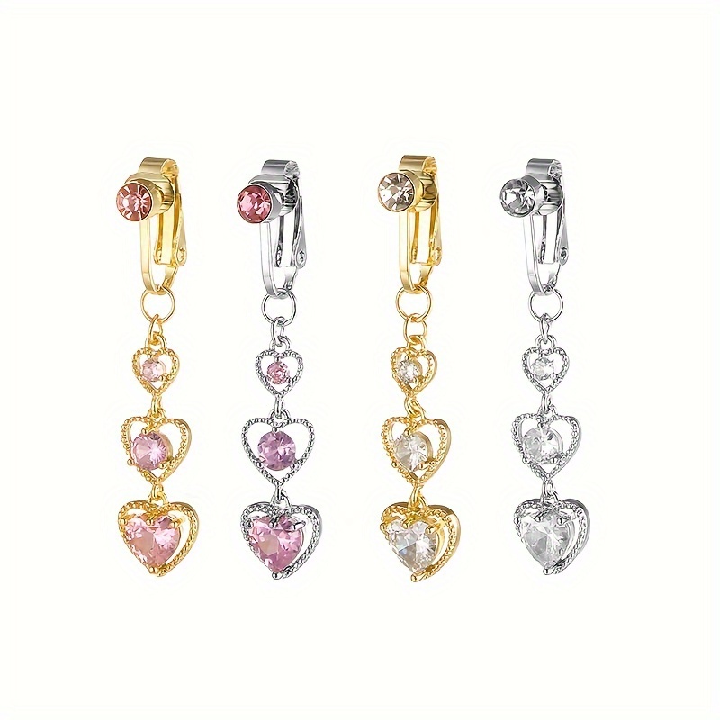 

Fashionable Belly Button Ring With -section Heart-shaped Pendant, Decorated With Copper And Zirconia, For Women Without The Need For Piercing